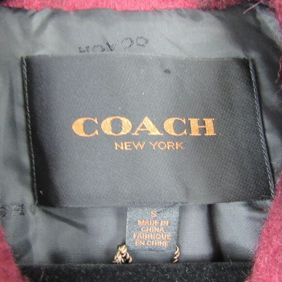 COACH DOUBLE BREASTED LONG WOOL BLEND PLAID PEACOAT IN DARK CRANBERRY SZ S - Picture 3 of 6